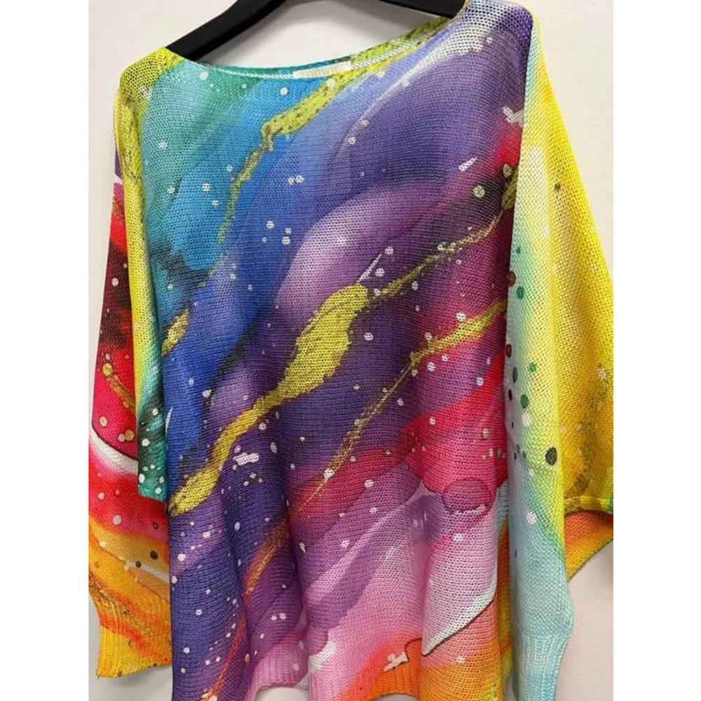 L108 Loowie Rainbow Round Neck Knit Printed Sweater One Size